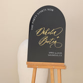 Black Wedding Welcome Sign with Mirror Gold Names